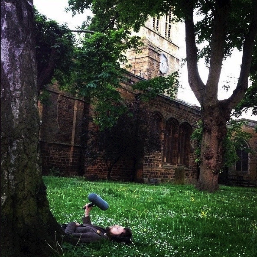Recording the dawn chorus in Northampton, England (photo by Katherine Layton)